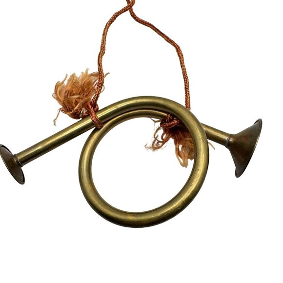 Vintage Brass Miniature French Horn Ornament With Decorative Tassels - Picture 1 of 7